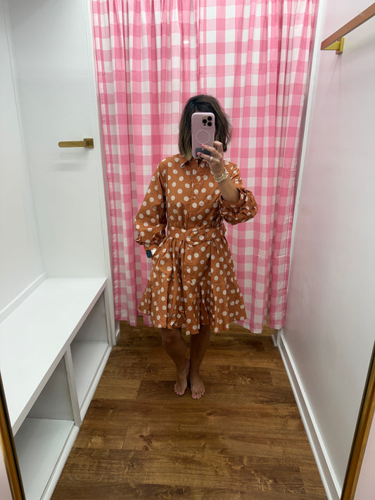 Entro Pumpkin Polka Dot Mini Dress D32849