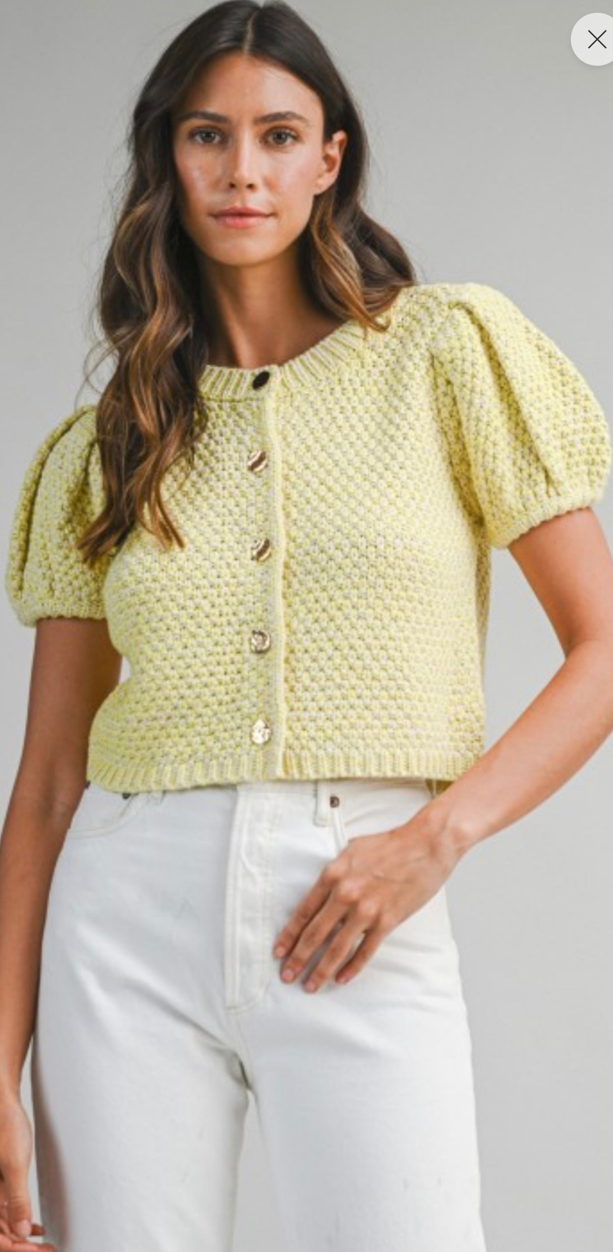 Mable Yellow Puff Sleeve Button Down Cardigan Top