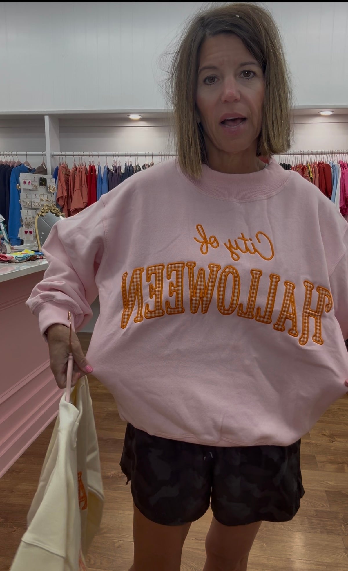 City of Halloween Embroidered Mockneck Pink