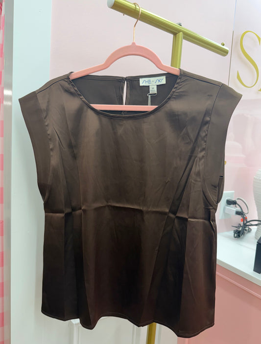 She + Sky Brown Satin Drop Shoulder Top (ST1833)