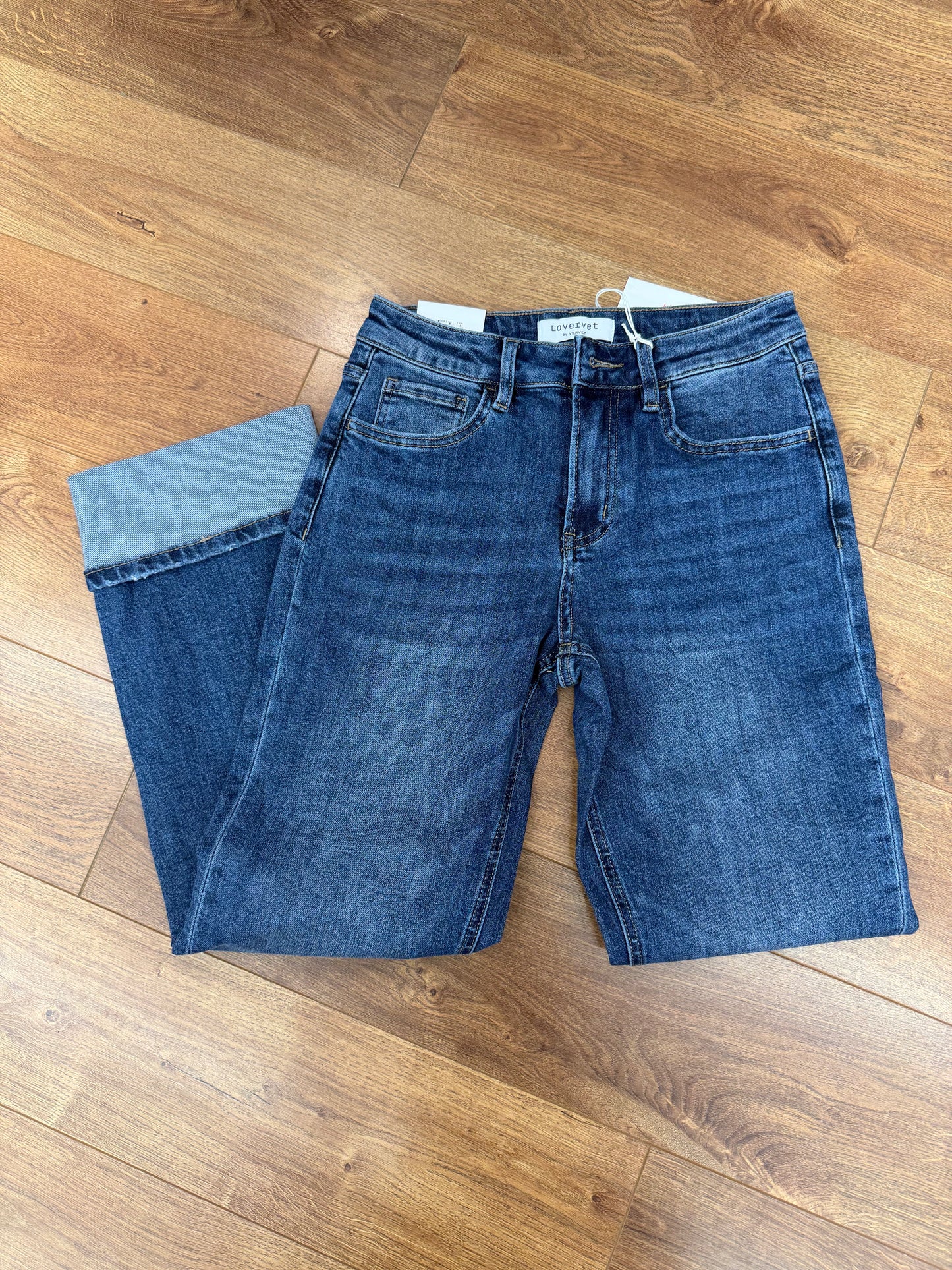 Vervet High Rise Single Cuff Ankle Straight Jeans (LV1608)