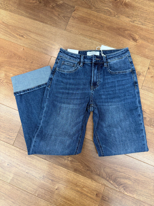 Vervet High Rise Single Cuff Ankle Straight Jeans (LV1608)