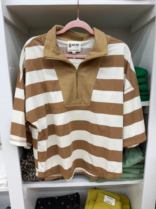 Umgee Khaki Stripe Top (H1271)
