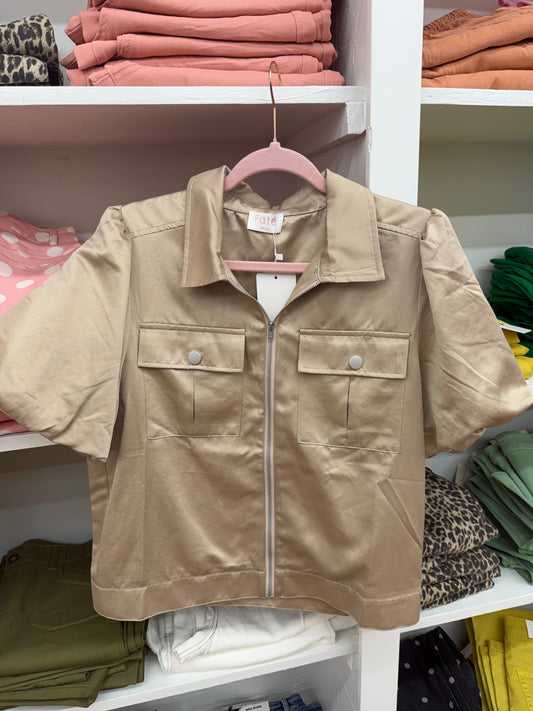 Fate Taupe Cropped Utility Jacket