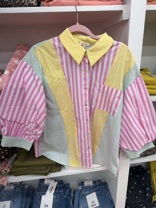 Jodifl Pink Yellow Stripe Shirt