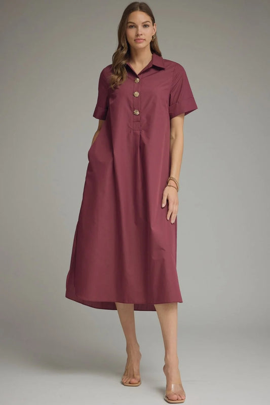 Entro Martini Wine Short Sleeve Midi Dress (D29516)