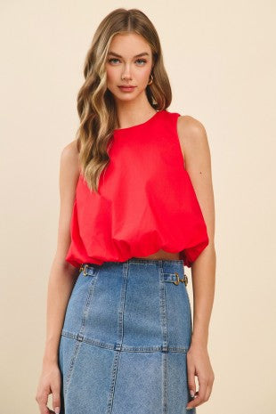 TCEC Sleeveless Round Neckline Open Back Bubble Top