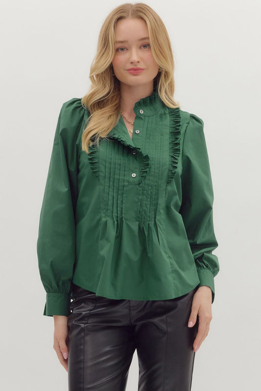 Entro Hunter Green Ruffle Shirt