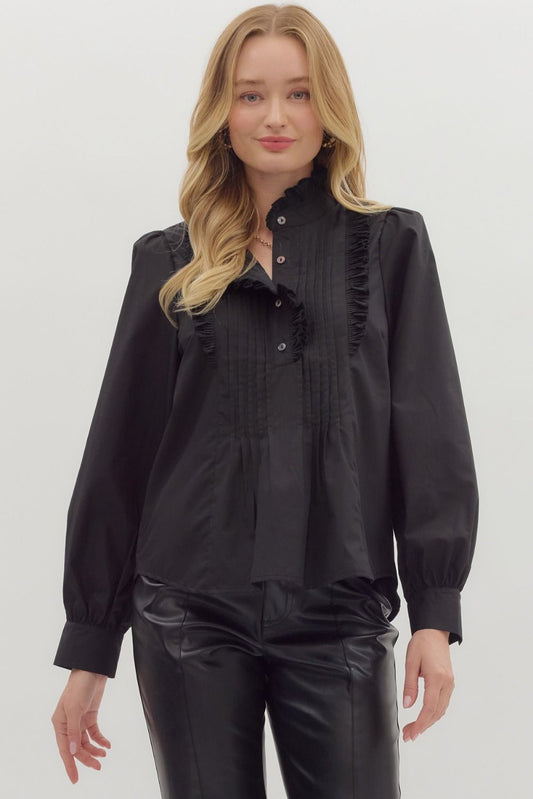 Entro Black Ruffle Long Sleeve Shirt