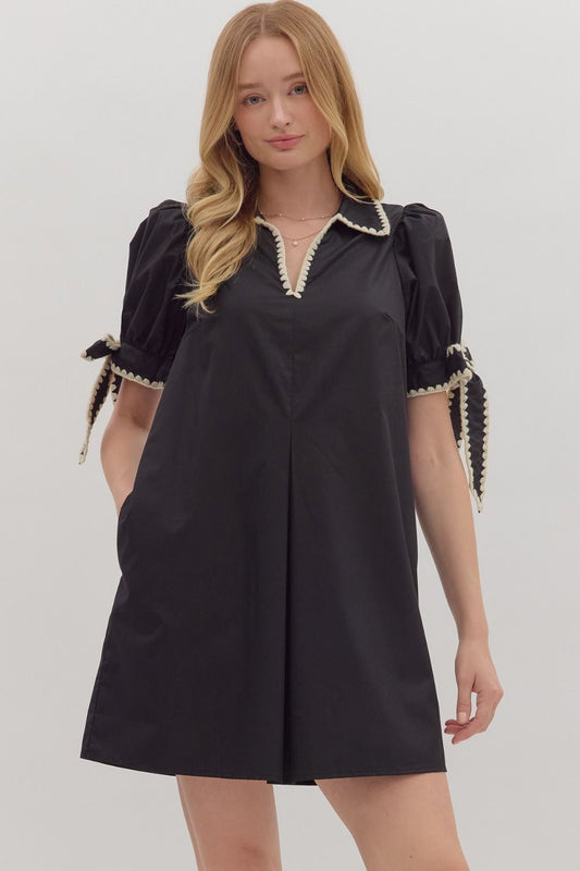 Entro Black Dress with Cream Embroidery