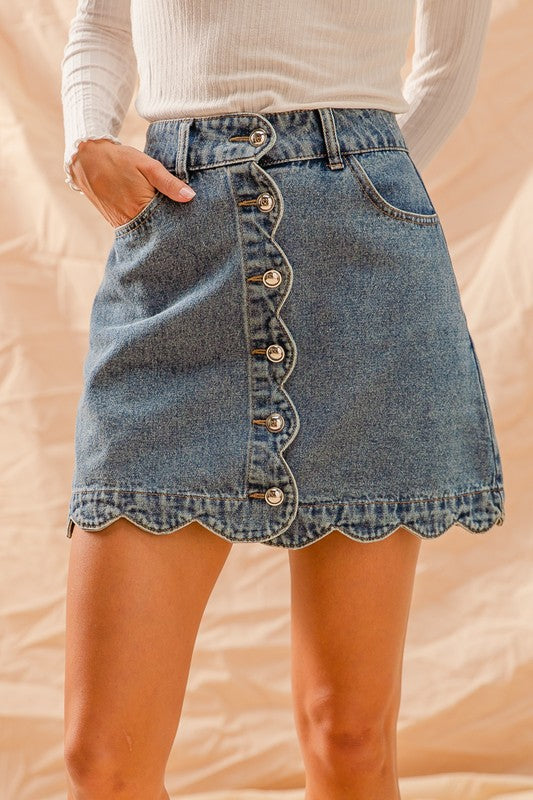 So Me - Scalloped Jean Skirt
