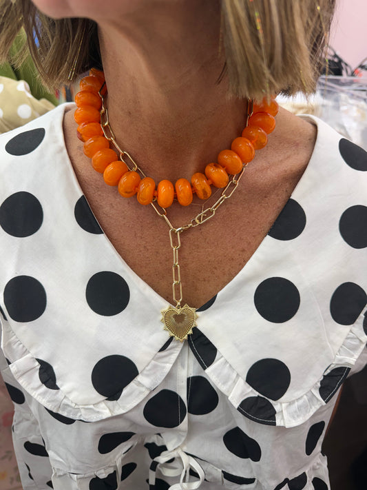 Hart Design Orange Beaded Necklace