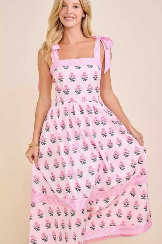 Main Strip Pink Tie Shoulder Dress