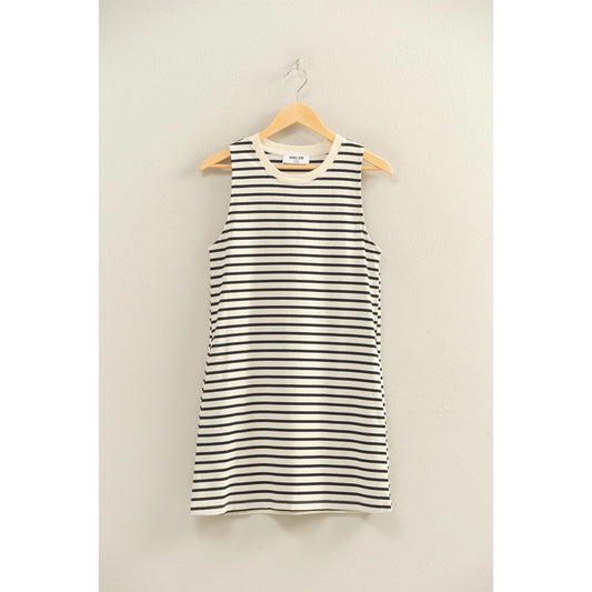 HYFVE Black and Cream Stripe Sleeveless Dress