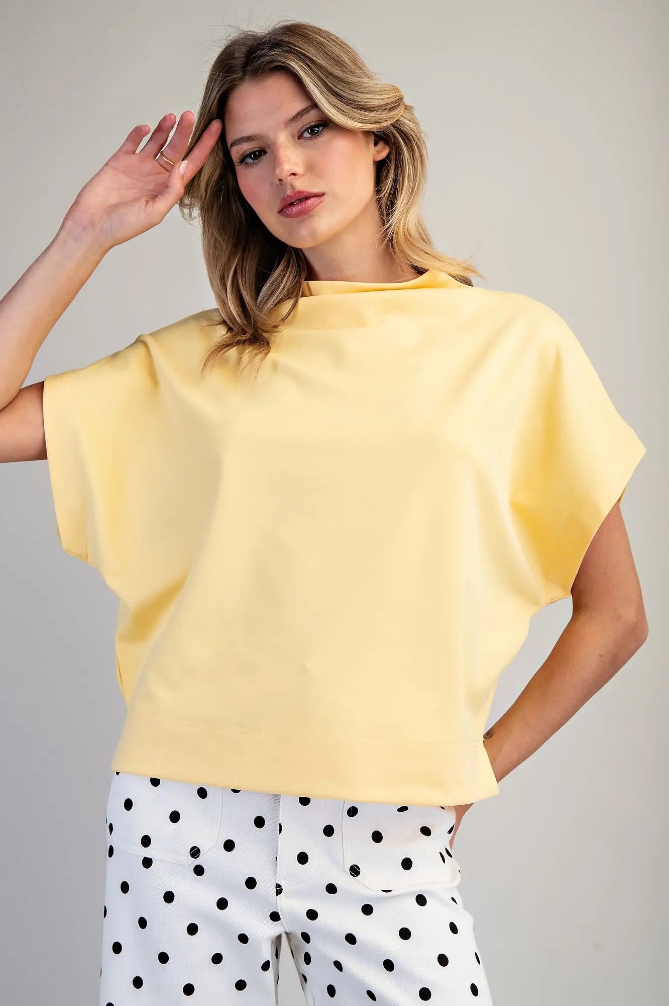 EE:SOME Butter Yellow Mock Neck Top