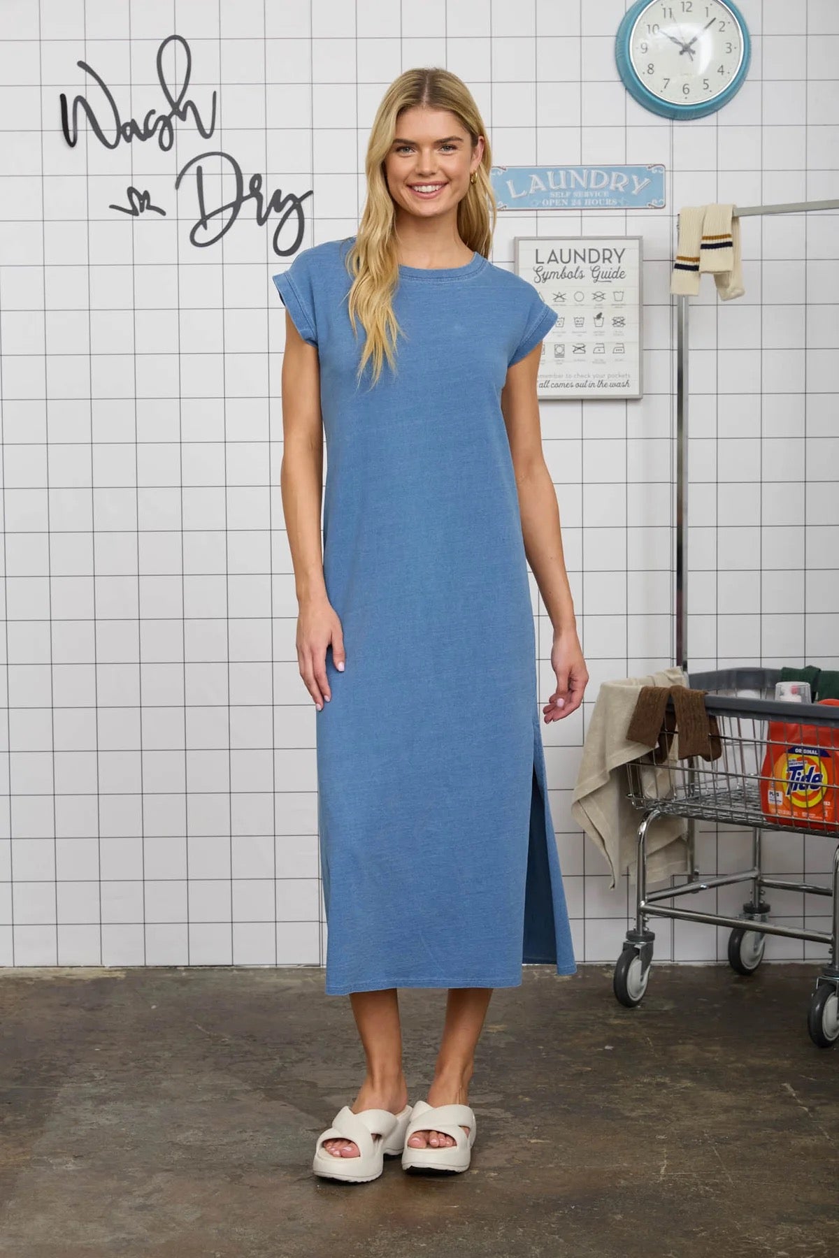 Blu Pepper Short Sleeve Side Slit Knit T Shirt Dress