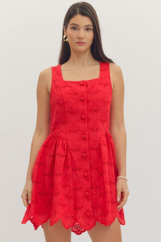 Entro Red Eyelet Mini Dress