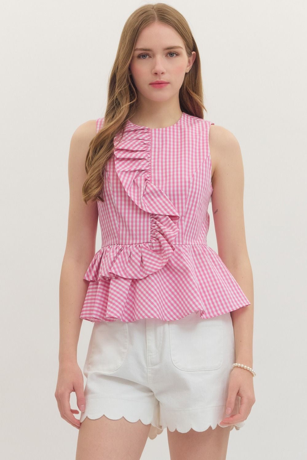 Entro Gingham Ruffle Top
