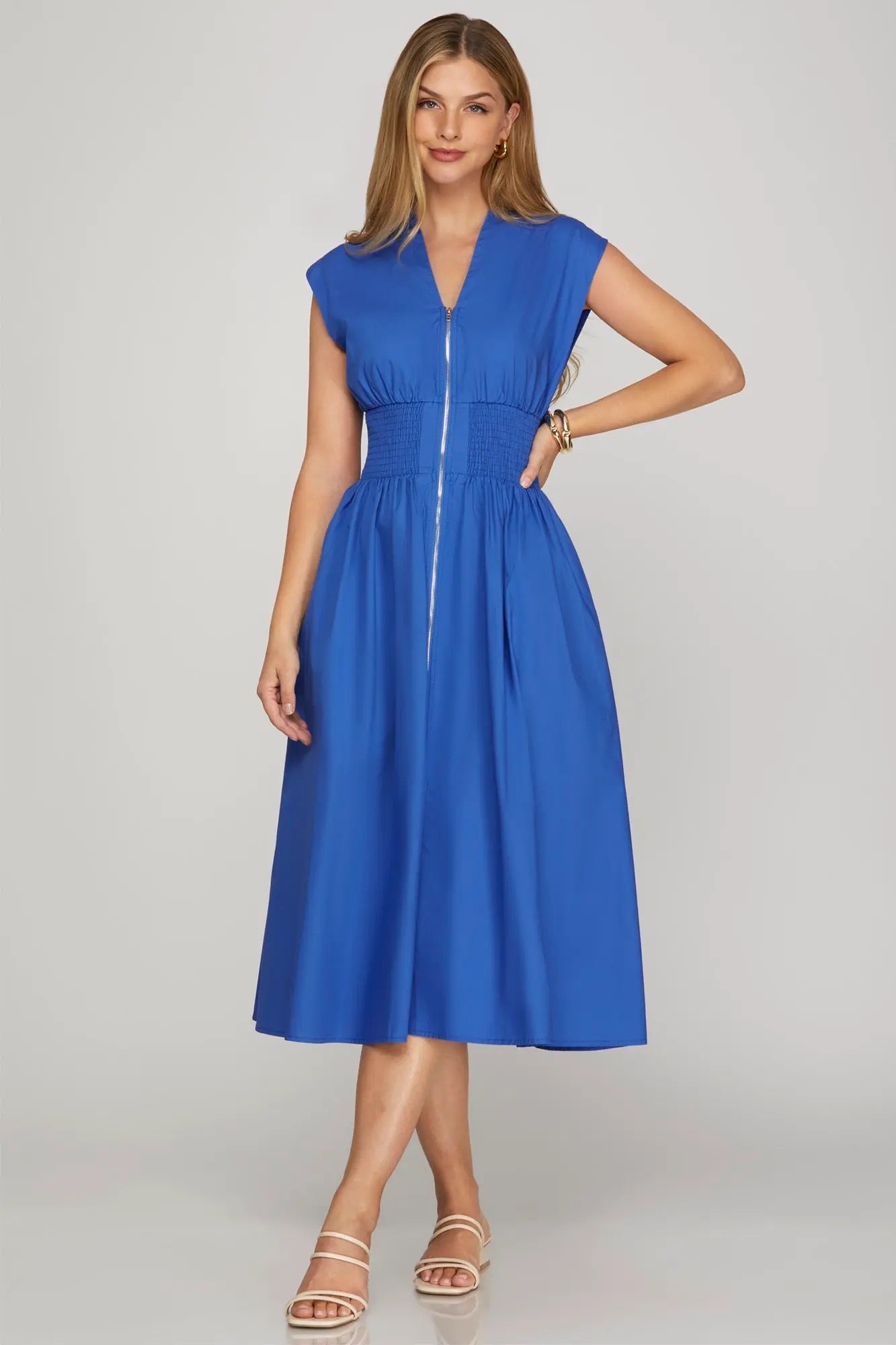 She & Sky Royal Blue Zip Up Maxi Dress
