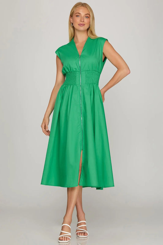 She & Sky Green Zip Up Maxi Dress