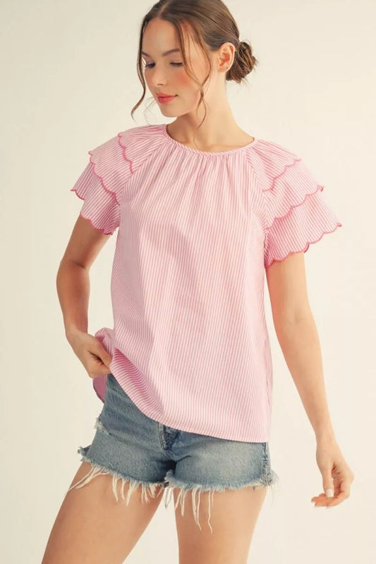 Jodifl Pink Ruffle Sleeveless Top