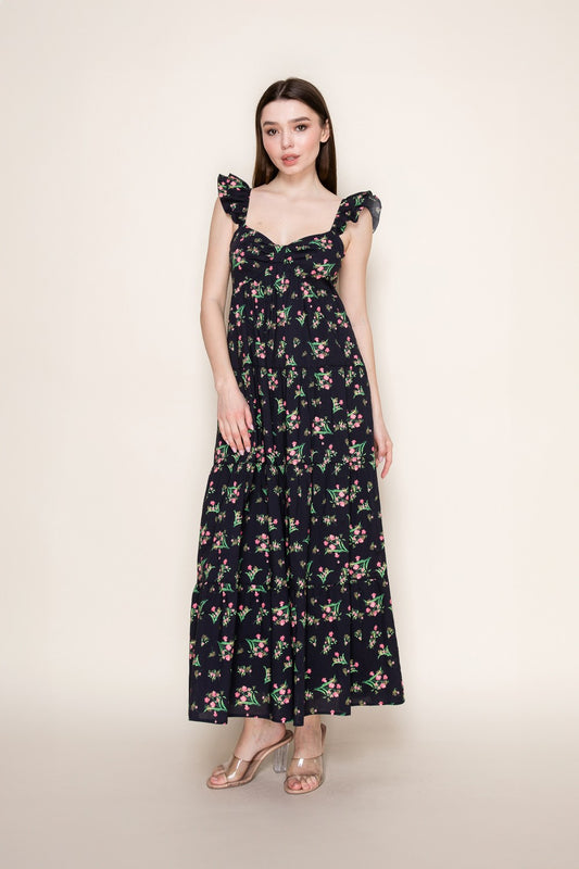 B.Right Navy Ruffled Floral Maxi Dress (HZD412025)