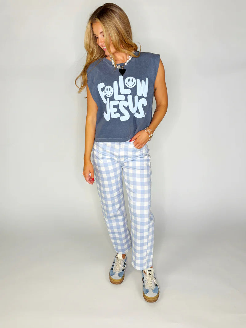 Poppy & Pine Blue Gingham Barrel Pants