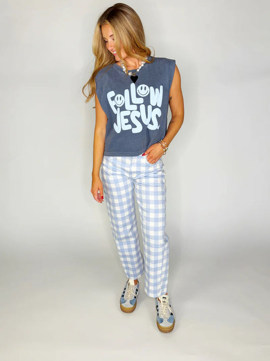 Poppy & Pine Blue Gingham Barrel Pants