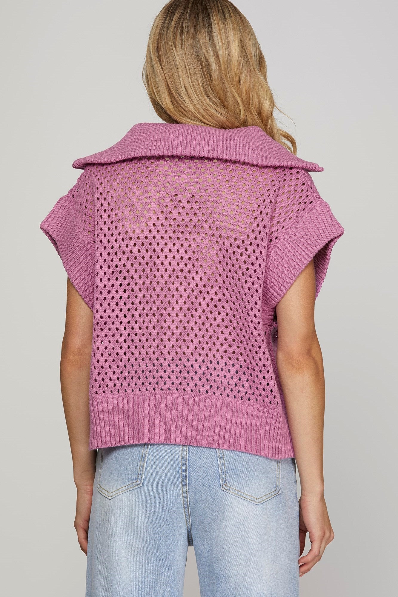 She + Sky Collared Drop Shoulder Half Zip Sweater