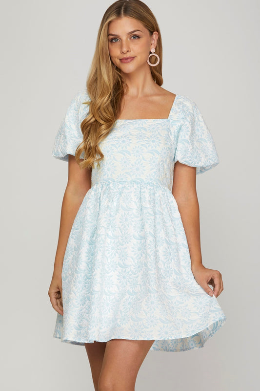 She + Sky Puff Sleeve Baby Doll Dress