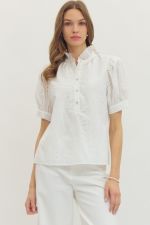 Entro White Embroidered Puff Sleeve Top (T29089)