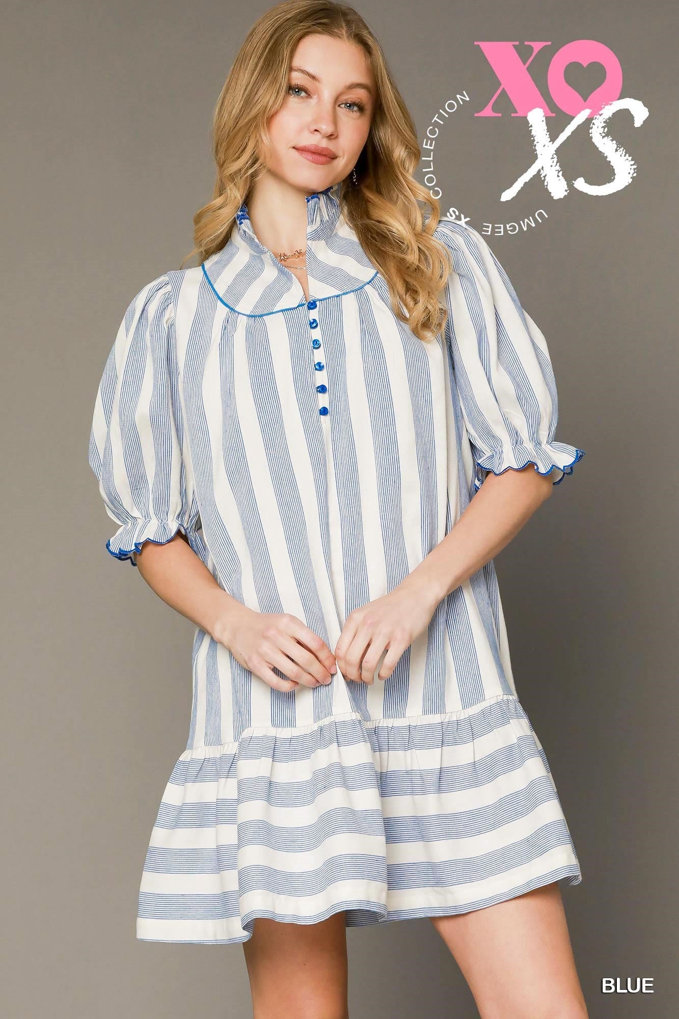 Short Sleeve Blue Stripe Dress