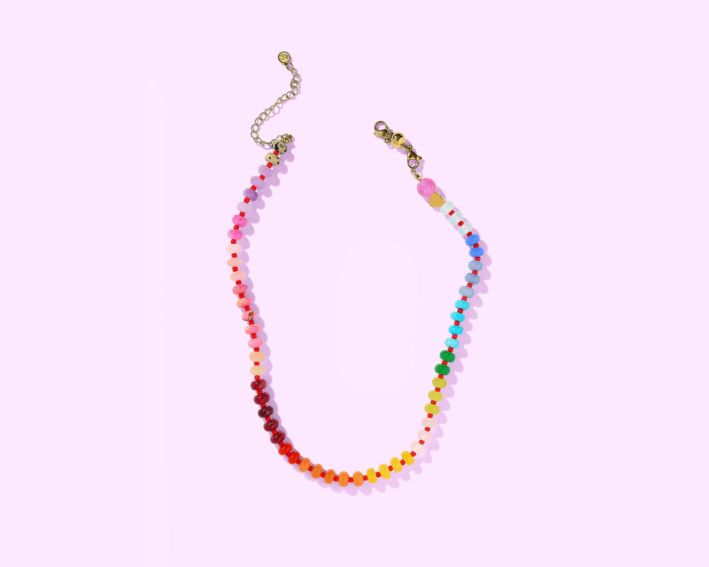 Taylor Elliott Beaded Necklace - Rainbow + Red Beads - Roxy