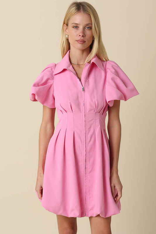 Olivaceous Pink Bubble Mini Dress
