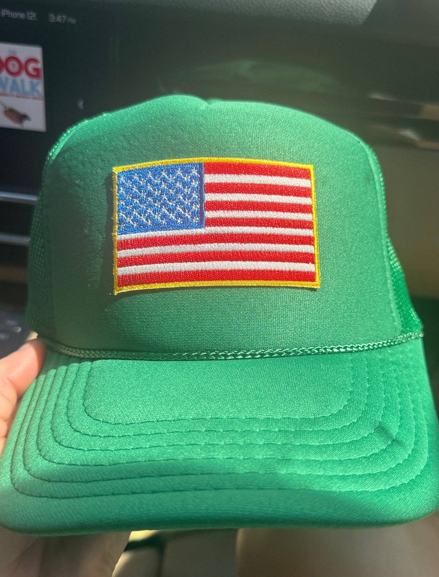 La Fete Goods Green American Flag Patch Trucker Hat