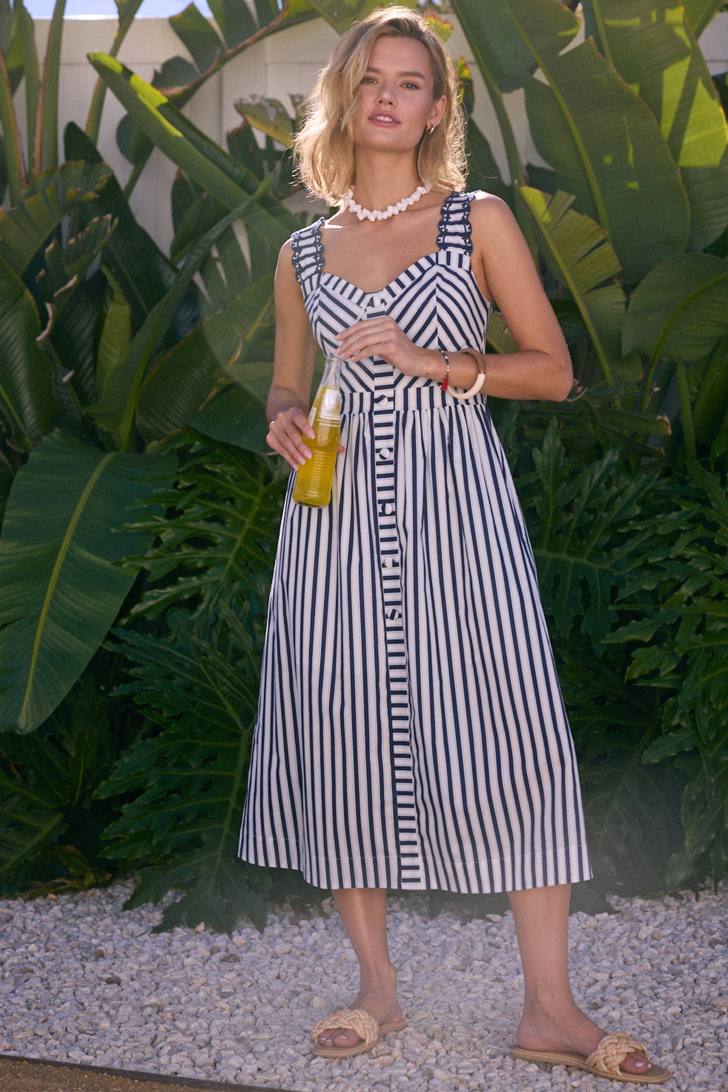 Skies Are Blue Navy Striped Midi Dress