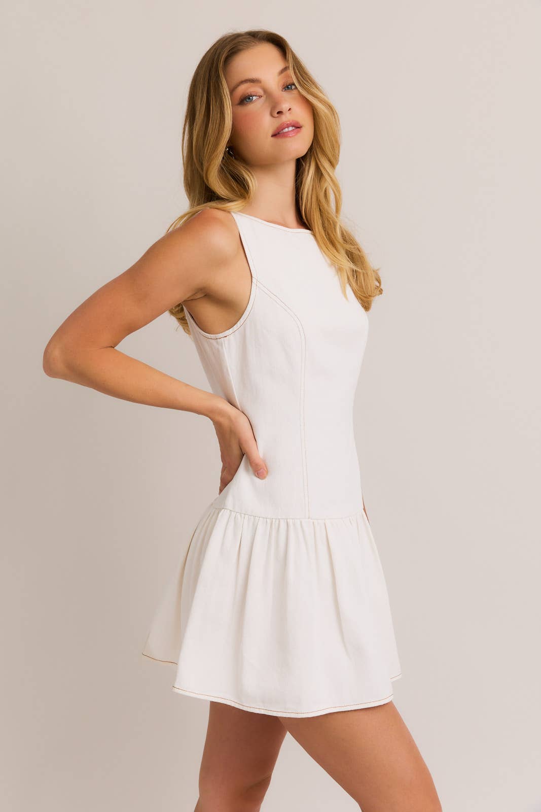 Le Lis Boat Neck Low Waist Dress White