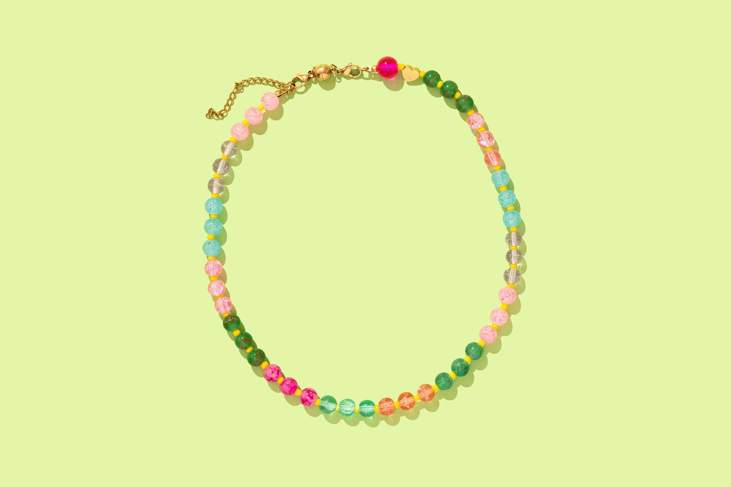 Beaded Necklace - Multi-Colored + Yellow Beads - Grace