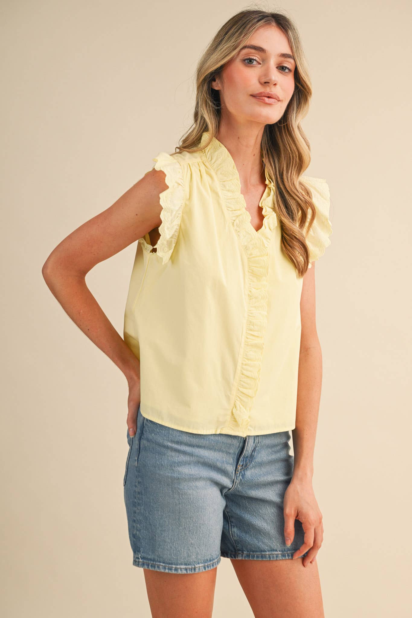 &Merci Black Ruffled Button Top