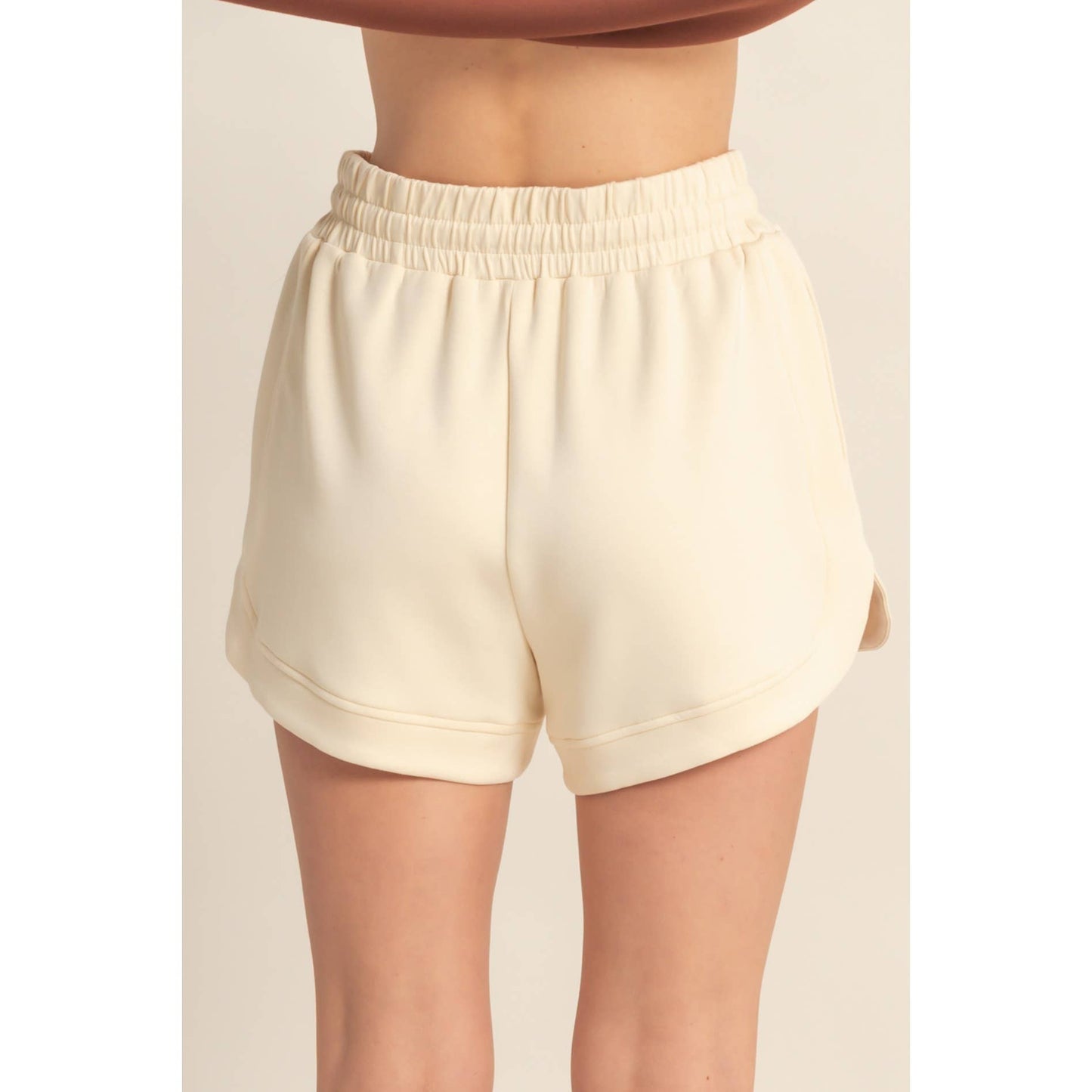 Double Knit Elasticized Waist Casual Loose Sweat Shorts Cream