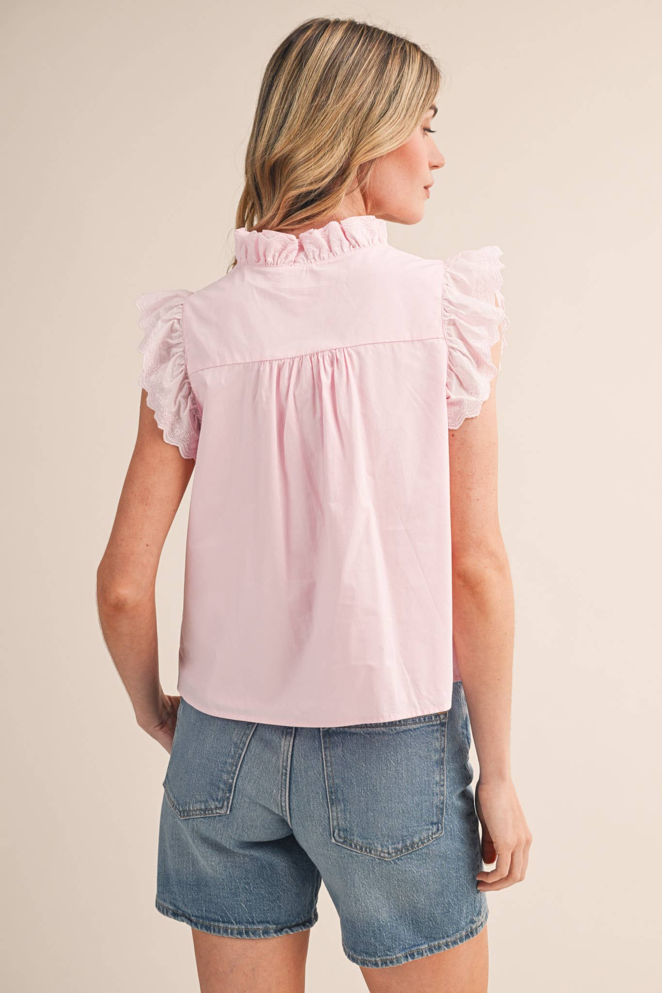 &Merci Black Ruffled Button Top