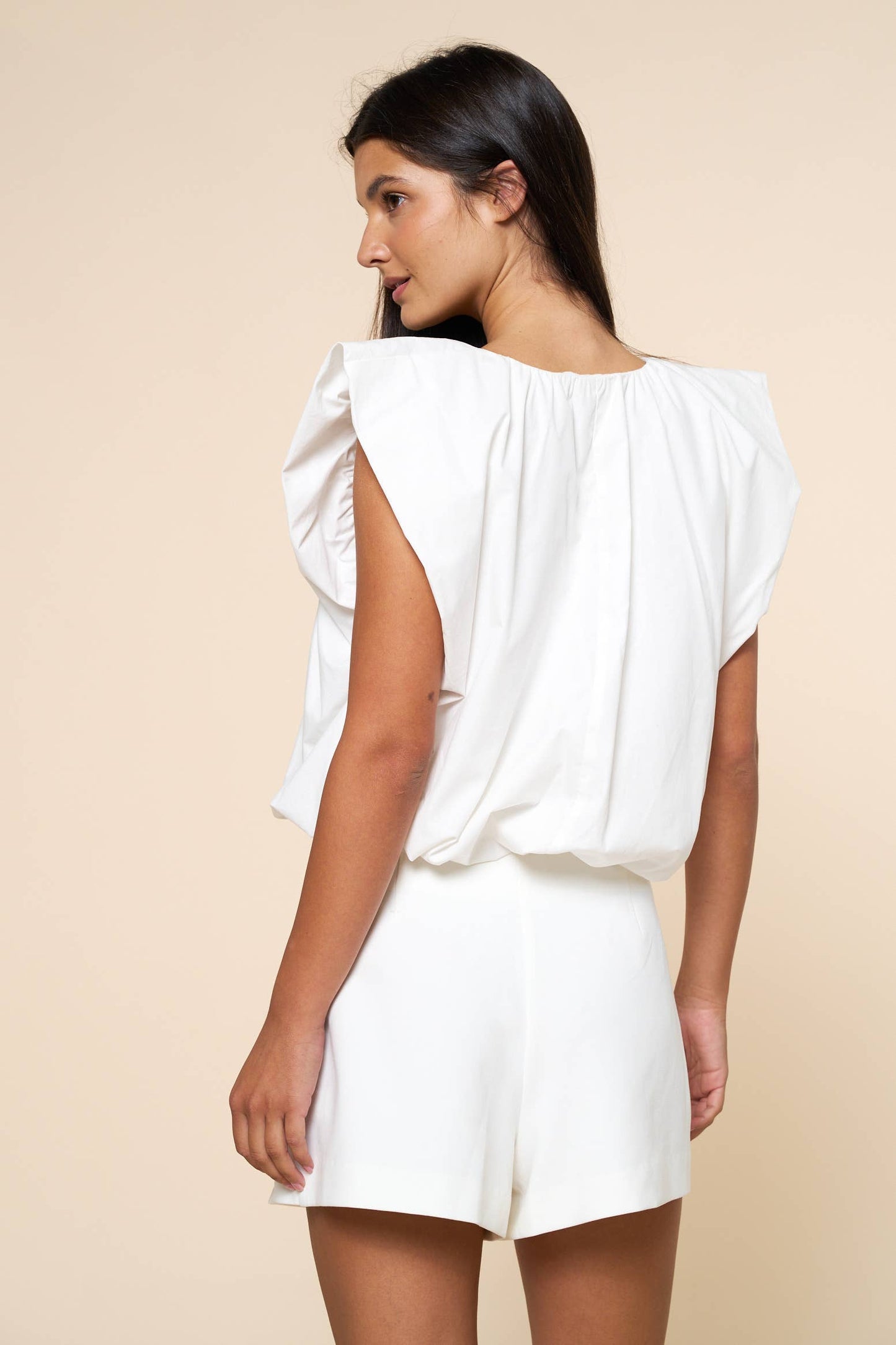 Cap Sleeve V Neck Top With Bubble Hem