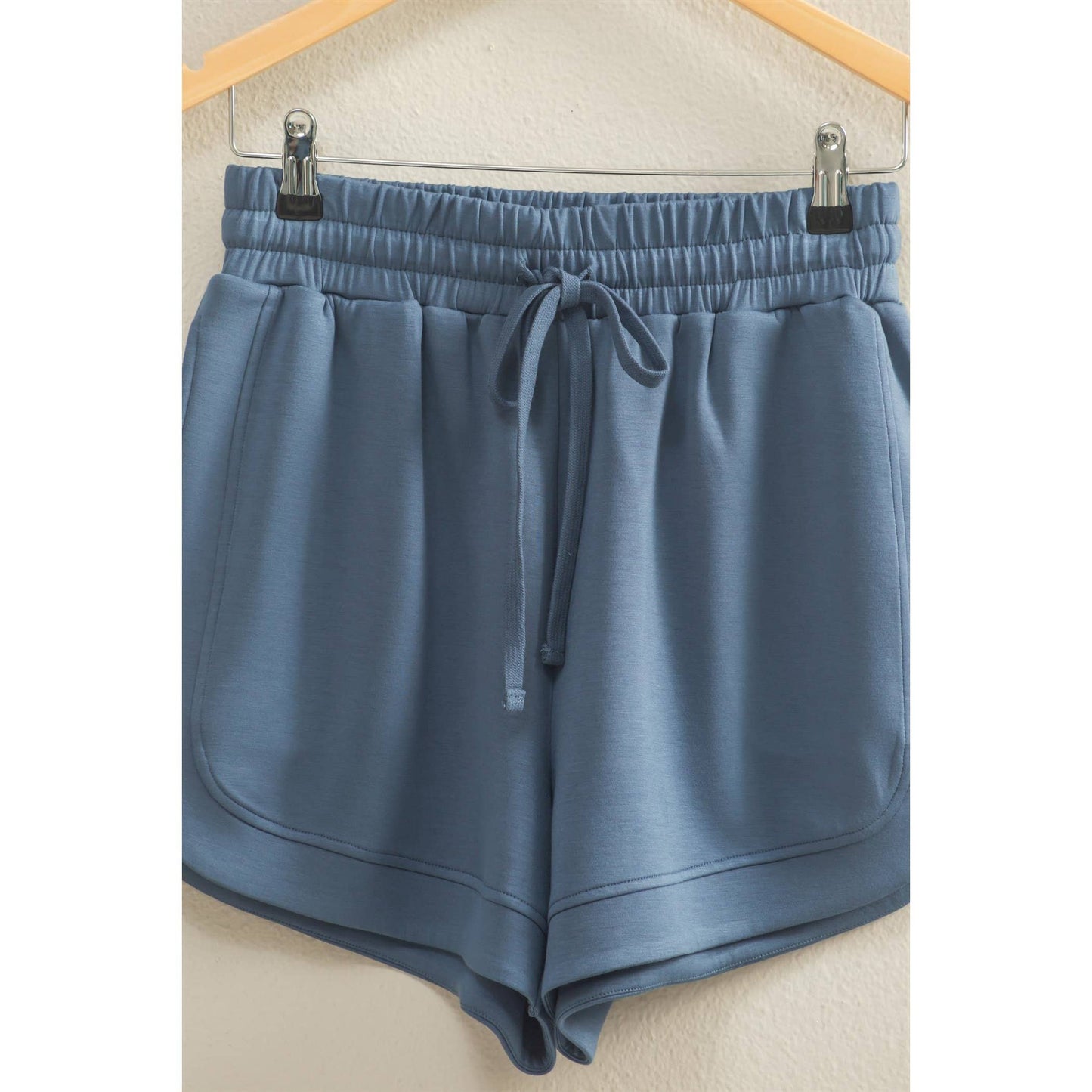 Double Knit Elasticized Waist Casual Loose Sweat Shorts Navy