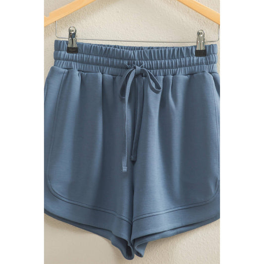 Double Knit Elasticized Waist Casual Loose Sweat Shorts Navy