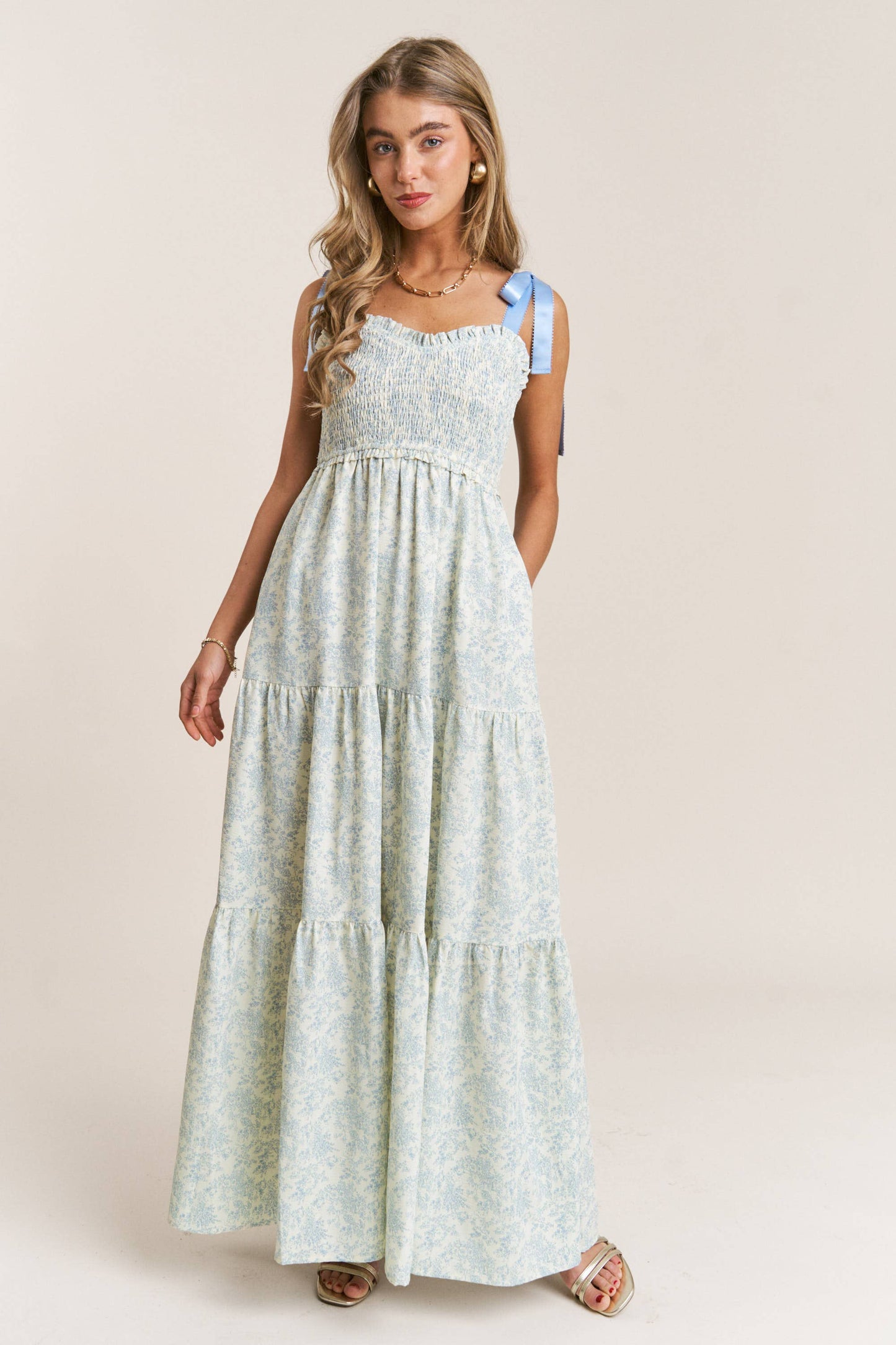J. NNA FLORAL PRINT EMPIRE NECKLINE MAXI DRESS