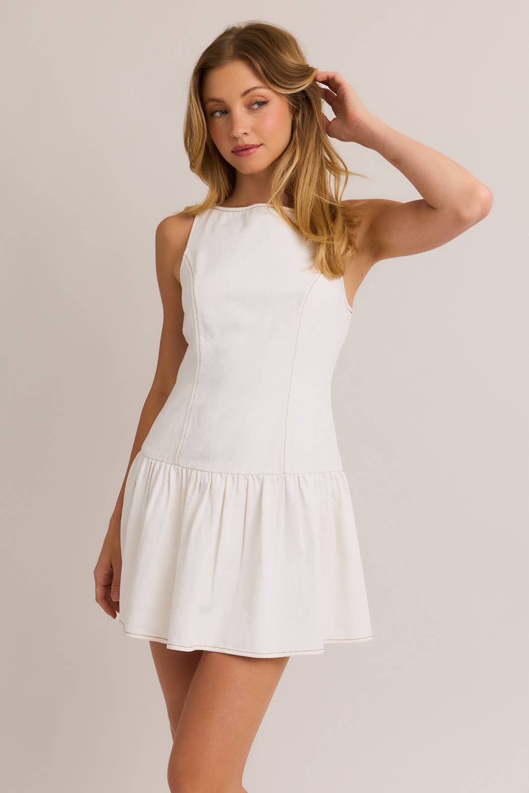Le Lis Boat Neck Low Waist Dress White