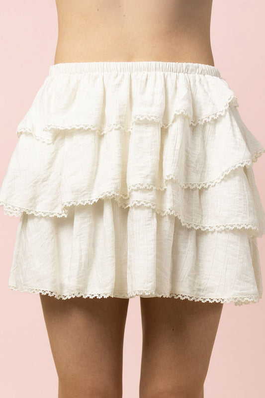 Very J White Lace Hem Layered Ruffle Mini Skirt (NS50207)
