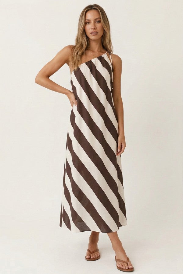 Sundayup Brown One Shoulder Maxi Dress