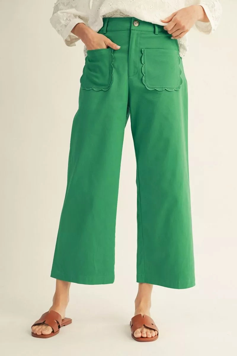 Jodifl Green Scalloped Detail Pocket Pants