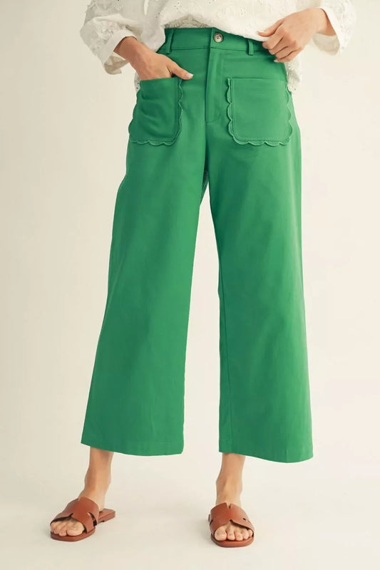 Jodifl Green Scalloped Detail Pocket Pants